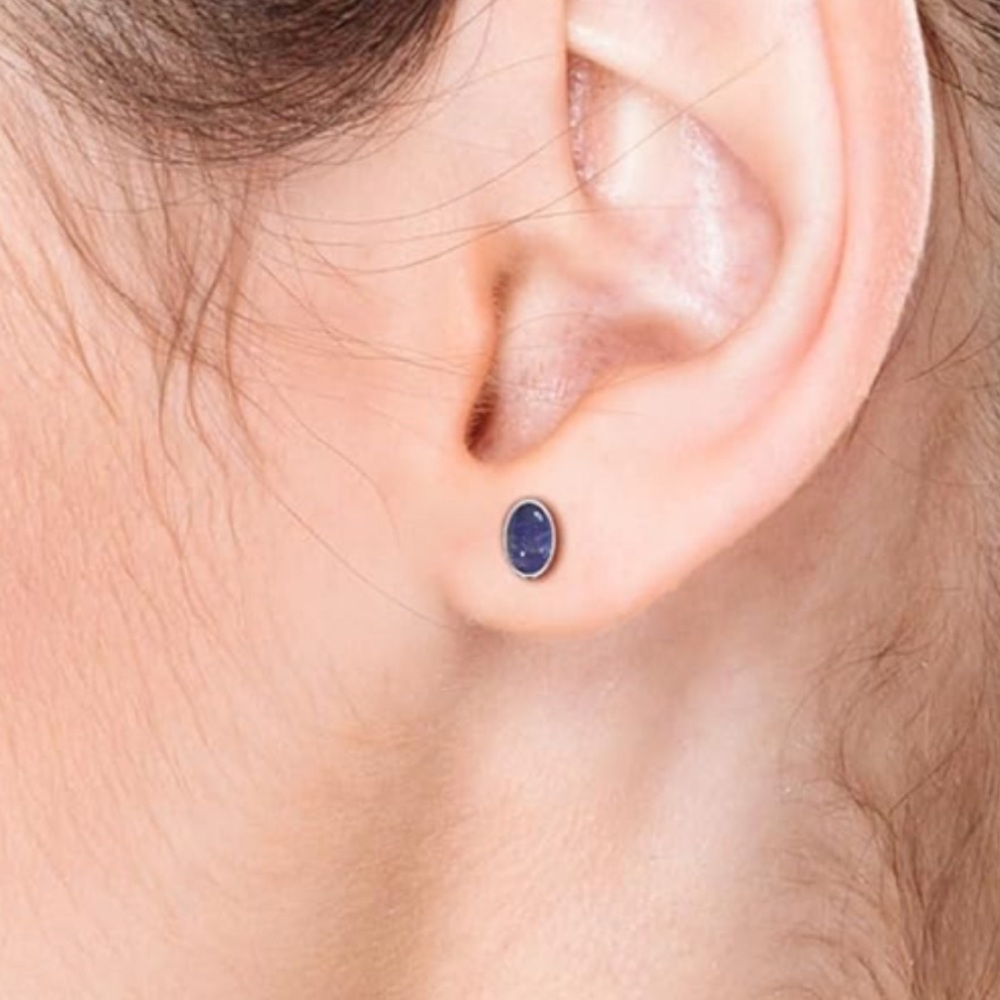 Natural Lapis Lazuli oval shape  Stud Earrings in Silver